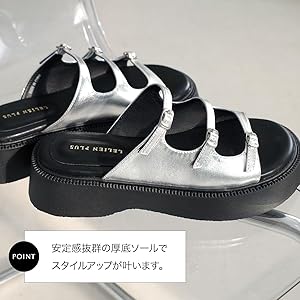 厚底サンダル Amazon | [アミアミ] 厚底サンダルトリプル ストラップ 厚底